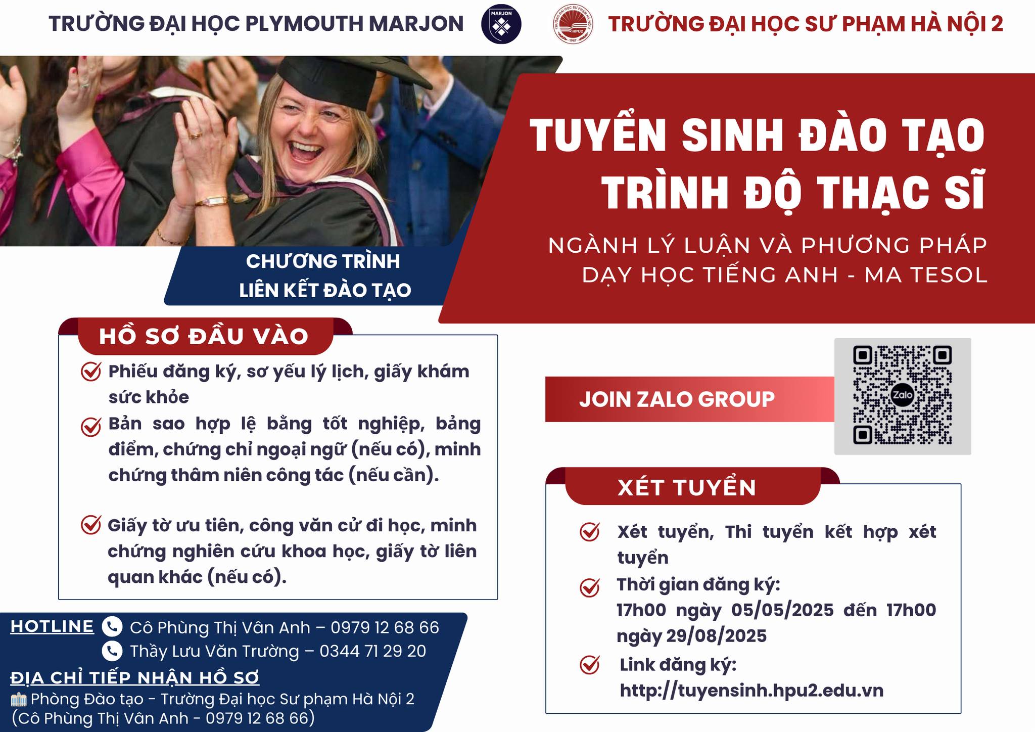 THÔNG BÁO TUYỂN SINH THẠC SĨ LIÊN KẾT QUỐC TẾ NGÀNH TESOL - TRƯỜNG ĐHSP HÀ NỘI 2 VÀ ĐẠI HỌC PLYMOUTH MARJON